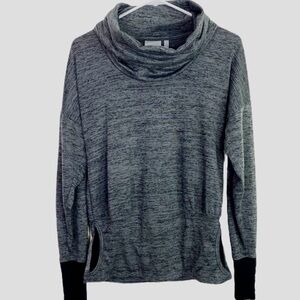 Athleta Cowl Neck  Shirt Batwing Long Sleeve Grey/Black Heathered Gently Worn
